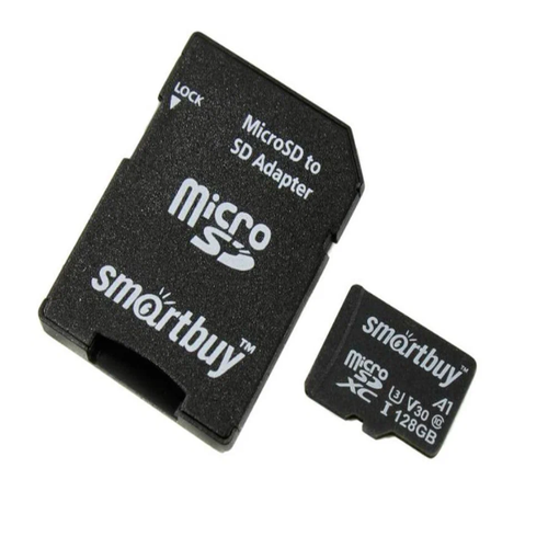 карта памяти Smartbuy microSD 128Gb (class 10) U3  V30+ sd адаптер (SB128GBSDU1A-AD) фото 
